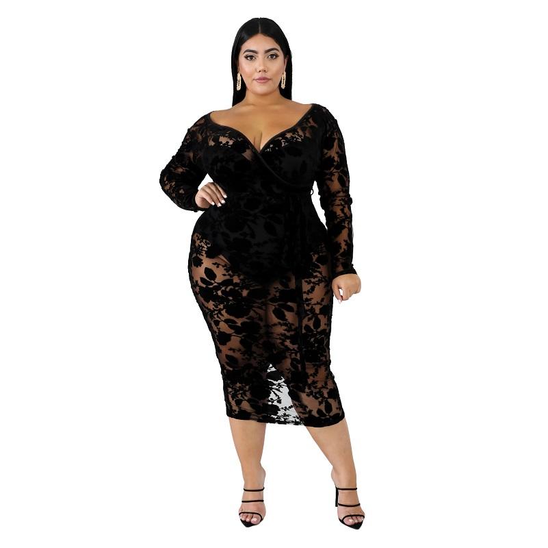 plus size lace cocktail dresses - black positive
