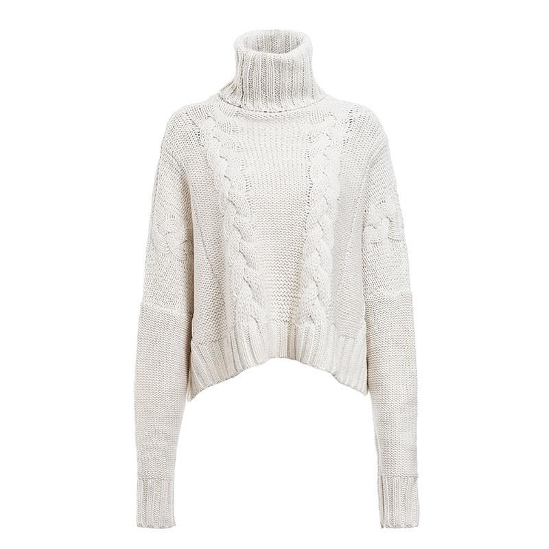 High Collar Plus Size White Sweater