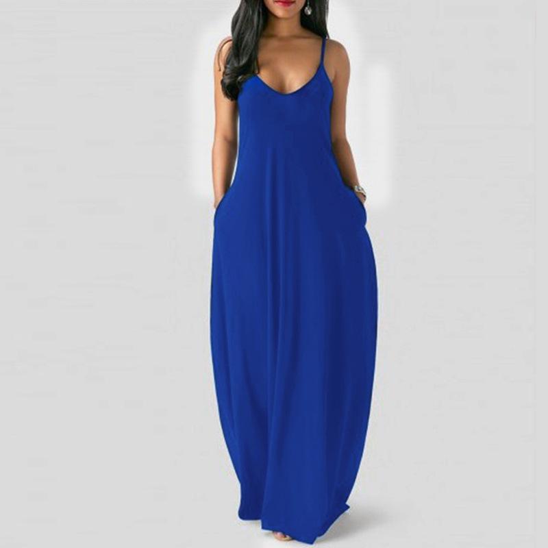 Sleeveless Plus Size Maxi Dresses - blue color