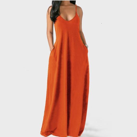 Sleeveless Plus Size Maxi Dresses - Orange color