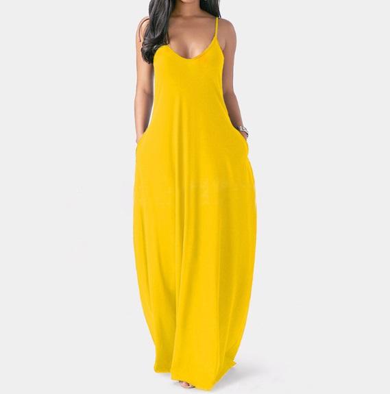 Plus Size Sleeveless Maxi Dresses - Yellow color