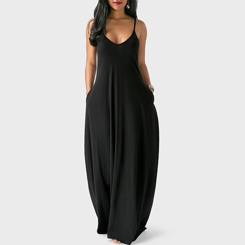 Plus Size Sleeveless Maxi Dresses - Black color
