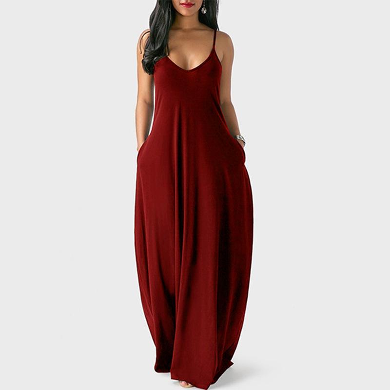 Plus Size Sleeveless Maxi Dresses - wine Red color