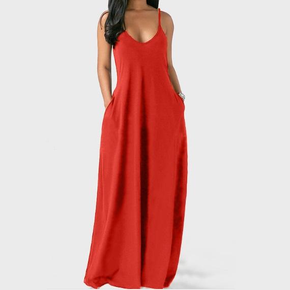 Plus Size Sleeveless Maxi Dresses - Red color