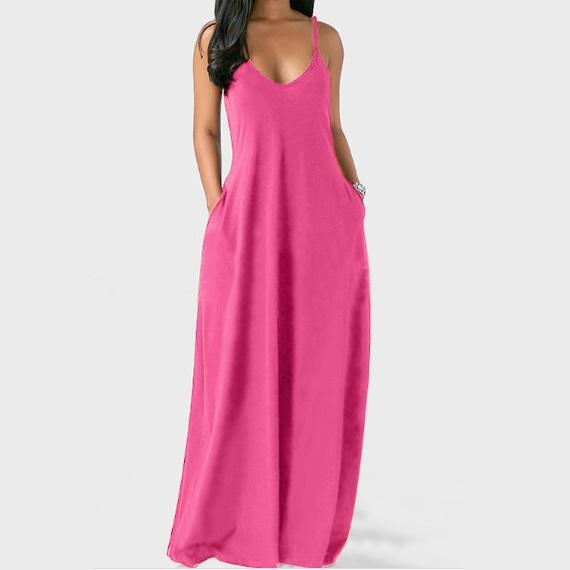 Plus Size Sleeveless Maxi Dresses - Rose red color