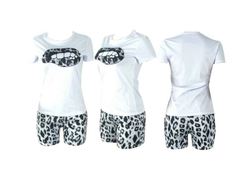 Plus Size Tracksuit Lips Matching Sets - white model picture