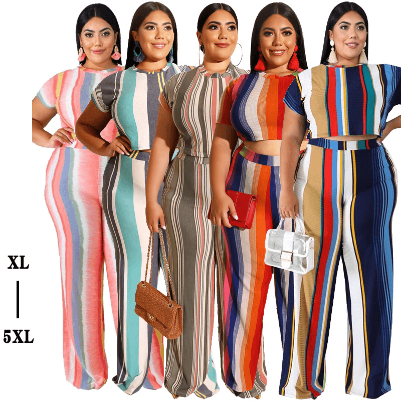 Plus Size Sets Womens Printed Stripes - main picture