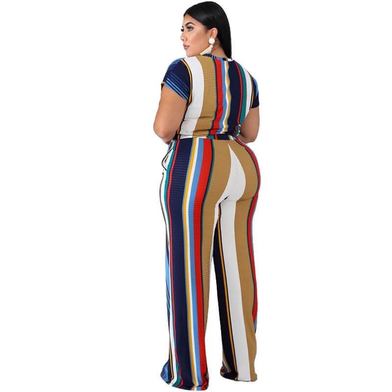 Plus Size Sets Womens Printed Stripes - blue back