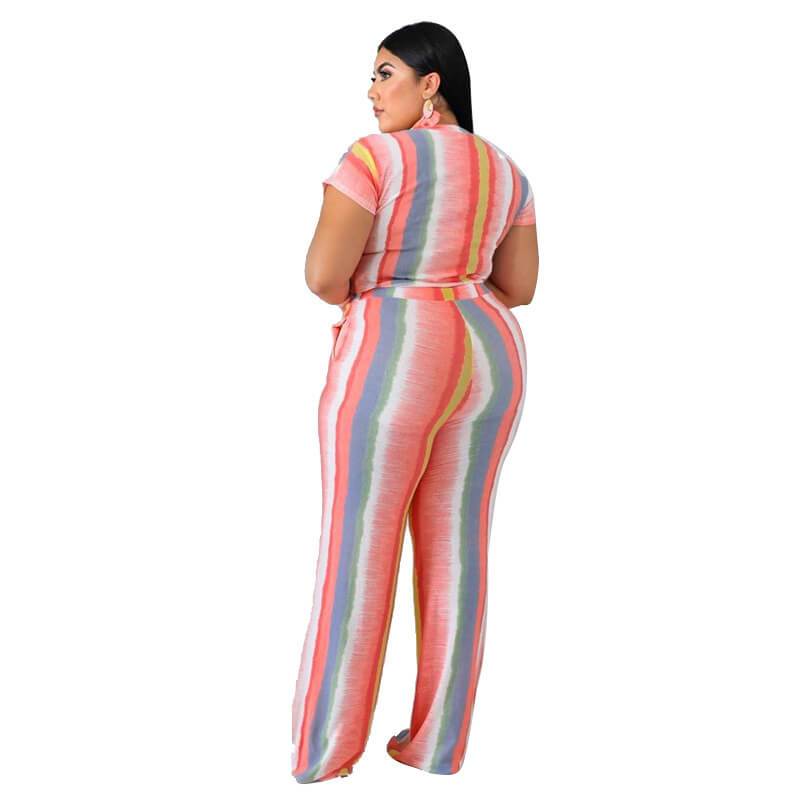 Plus Size Sets Womens Printed Stripes - pink back
