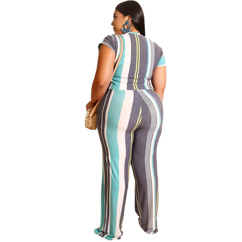 Plus Size Sets Womens Printed Stripes - sky back