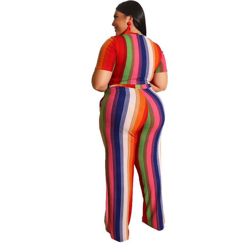 Plus Size Sets Womens Printed Stripes - red back