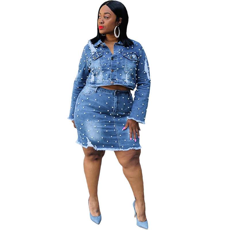 Plus Size Matching Skirt Sets - light blue positive