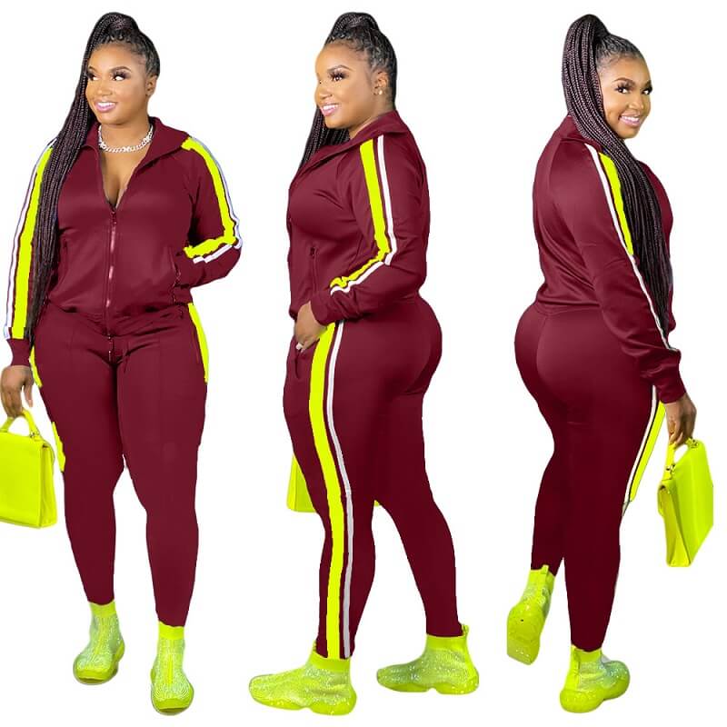 Plus Size Two-piece Casual Suit - red color