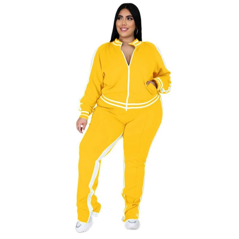 Plus Size Two Piece Sweatsuit - yellow color