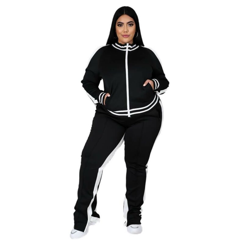 Plus Size Two Piece Sweatsuit - black color