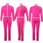 Plus Size Two Piece Sweatsuit - rose red color model picture