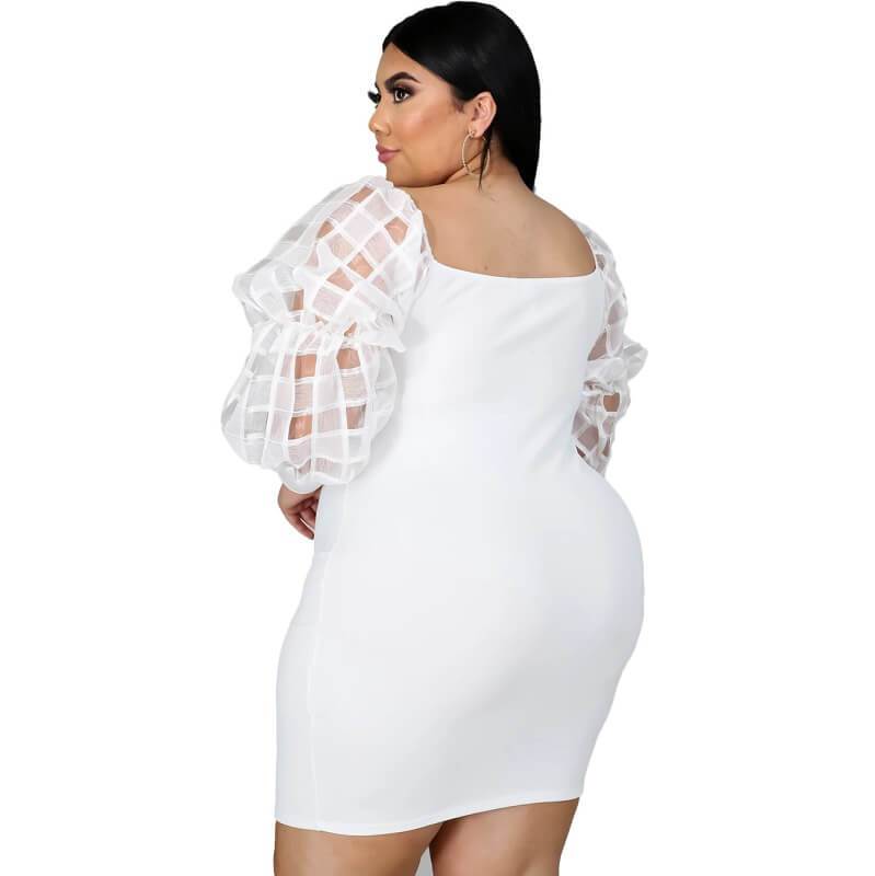 Plus Size White Lace Dress - white back