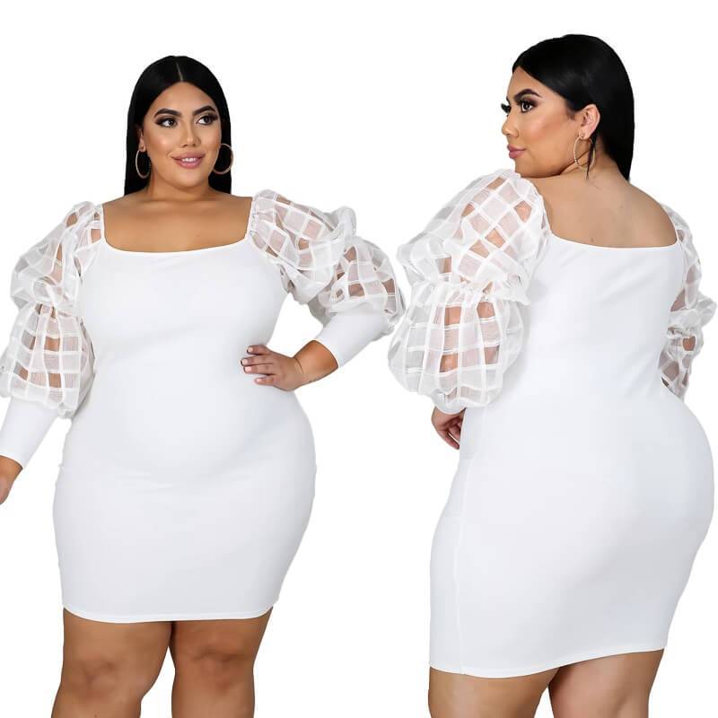 Plus Size White Lace Dress - white color