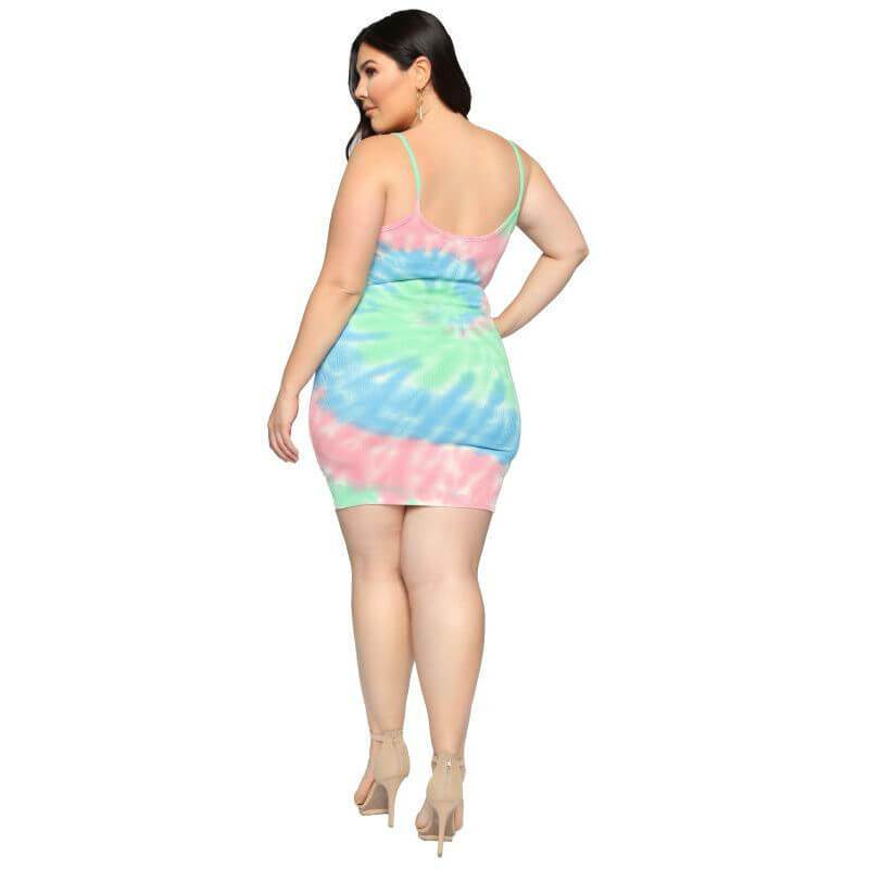 Summer Plus Size Suspender Dress - multi back