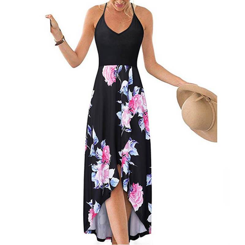Plus Size Tropical Dresses - black pink  color