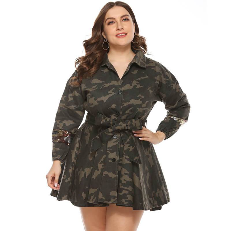 Plus Size Trench Coat Dress - camouflage positive