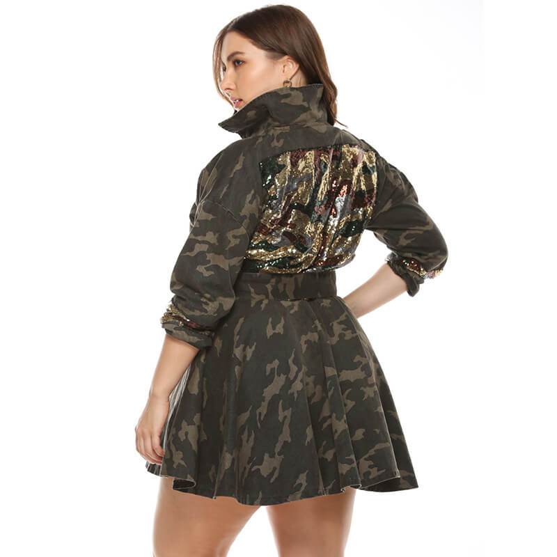 Plus Size Trench Coat Dress - camouflage side
