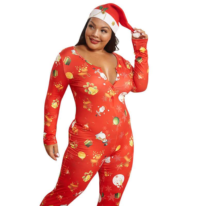Plus Size Christmas Sexy Jumpsuit - red color
