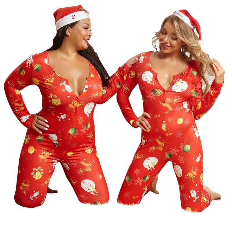 Plus Size Christmas Sexy Jumpsuit - red multiplayer