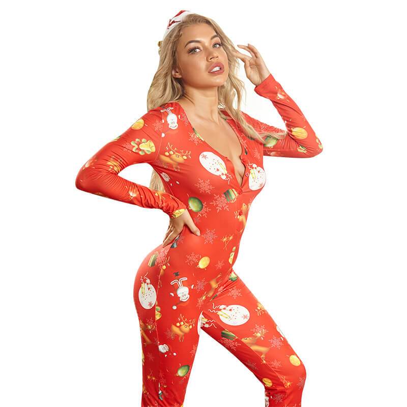 Plus Size Christmas Sexy Jumpsuit - red side