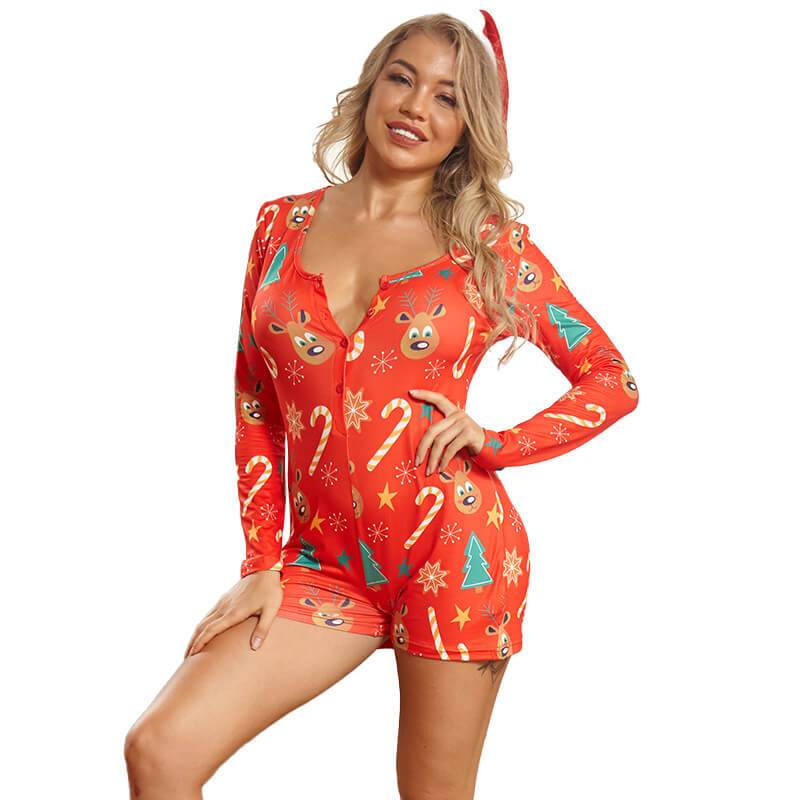 Plus Size Christmas Fashion Jumpsuit - red positive