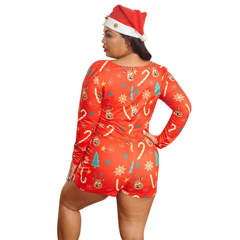 Plus Size Christmas Fashion Jumpsuit - red behind
