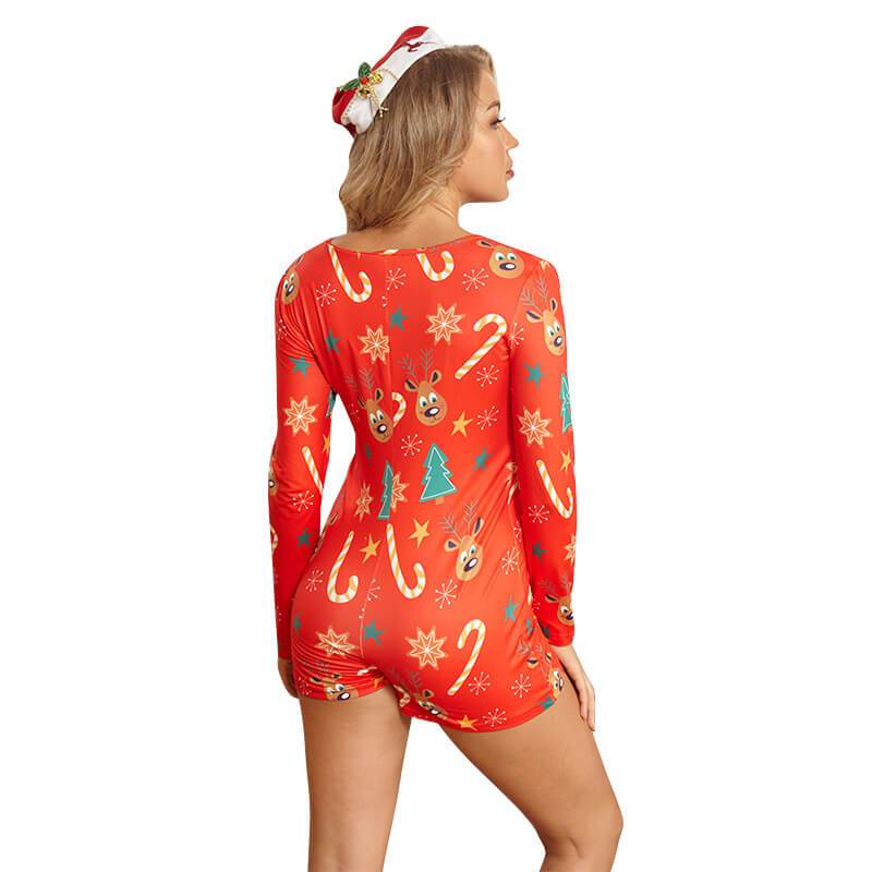 Plus Size Christmas Fashion Jumpsuit - red back