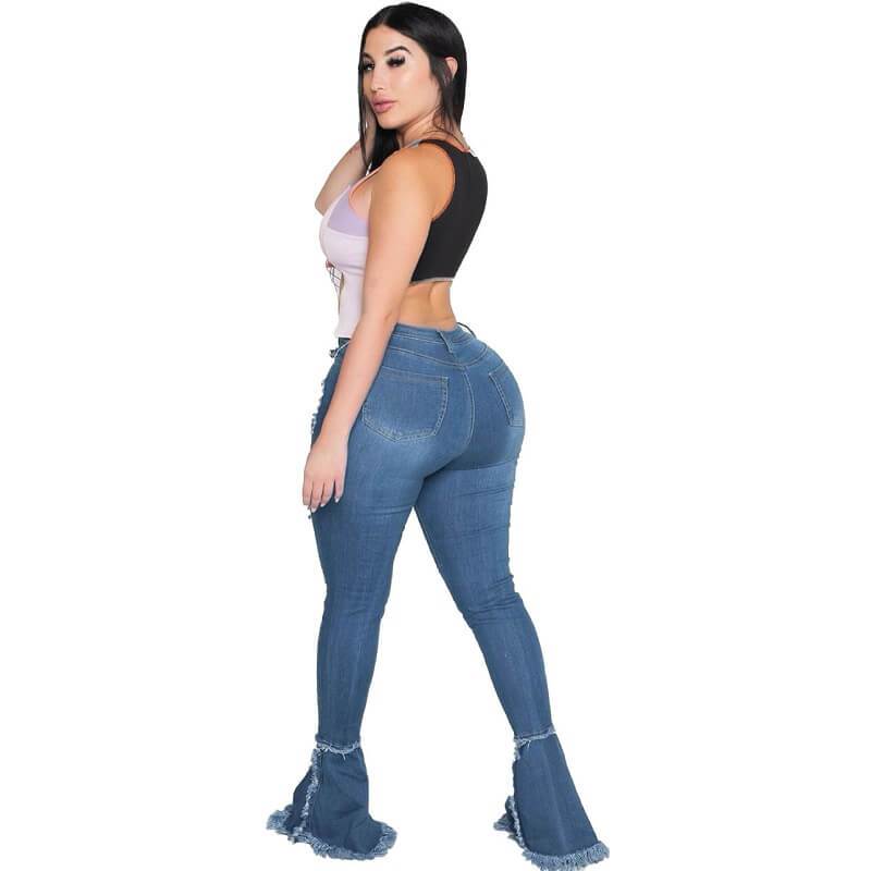 Plus Size Distressed Ripped Jeans - blue back