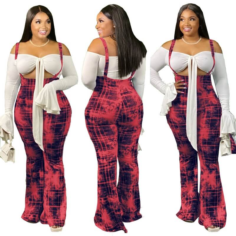 Plus Size High Waisted Flare Jeans - red color