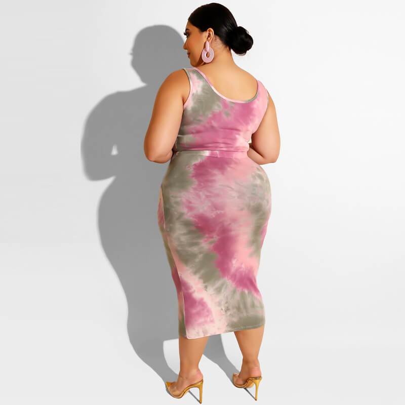 Plus Size Casual Two Piece Sets - pink back