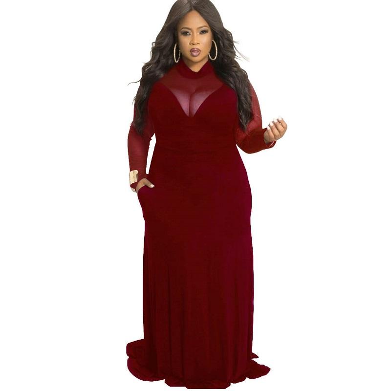 Plus Size Velvet Dress -wine red color