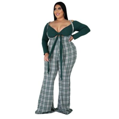 womens plus size casual pant suits - green color