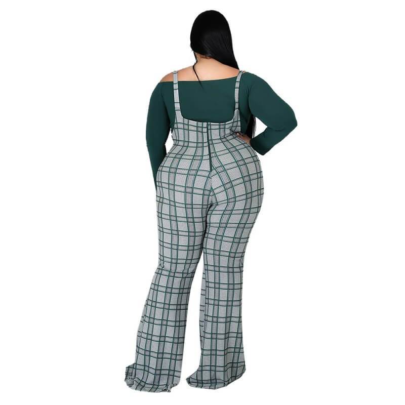 womens plus size casual pant suits - green back