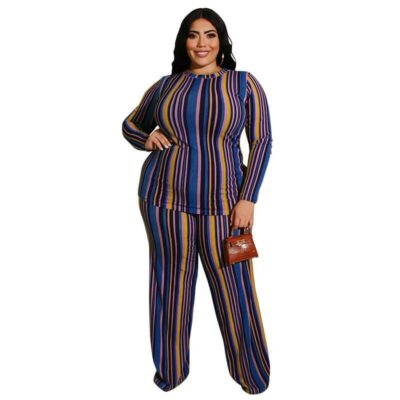 Plus Size Knitted Leisure Suit - blue color