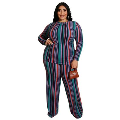 Plus Size Knitted Leisure Suit - green color