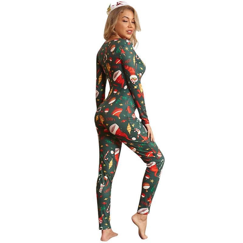 Plus Size Tight Christmas Jumpsuit - green side