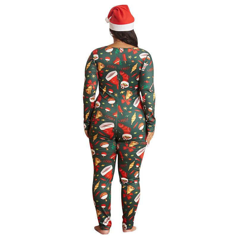 Plus Size Tight Christmas Jumpsuit - green back