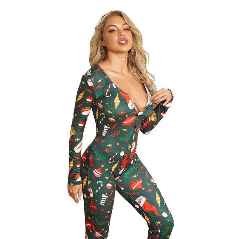 Plus Size Tight Christmas Jumpsuit - green positive