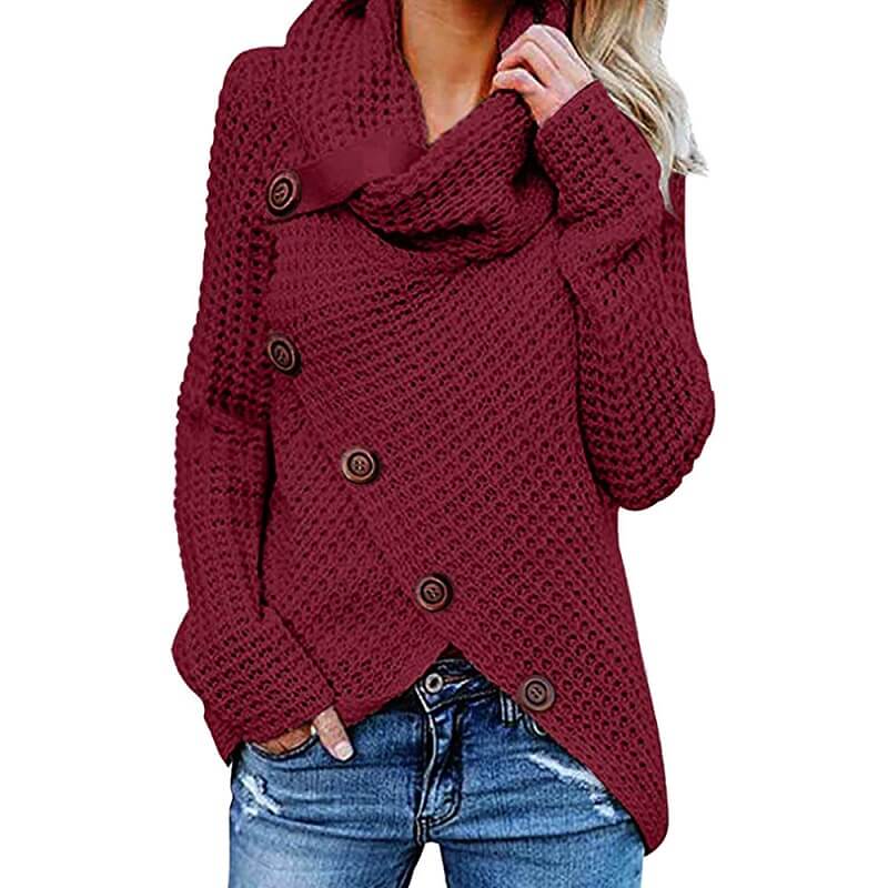 Plus Size Distressed Sweater - burgundy color