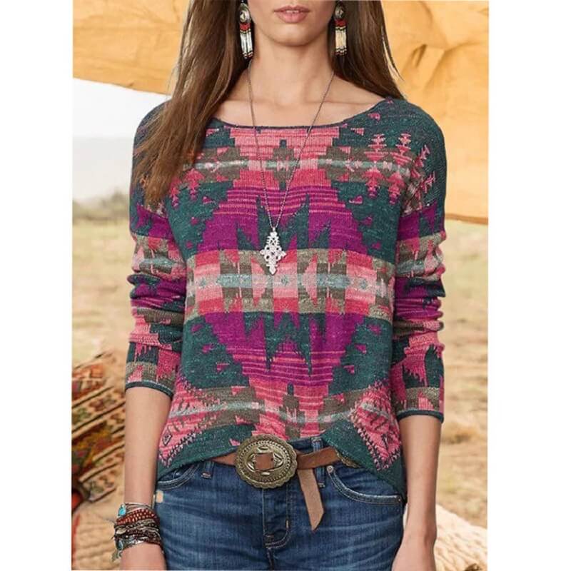 Plus Size Fair Isle Sweater - pink color
