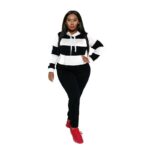 Plus Size Solid Color Two-piece Set - black and white color