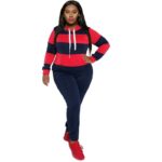 Plus Size Solid Color Two-piece Set - red and blue color