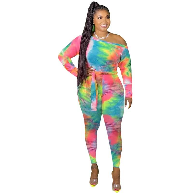 Plus Size Jumpsuit with Sleeves - blue yellow positive