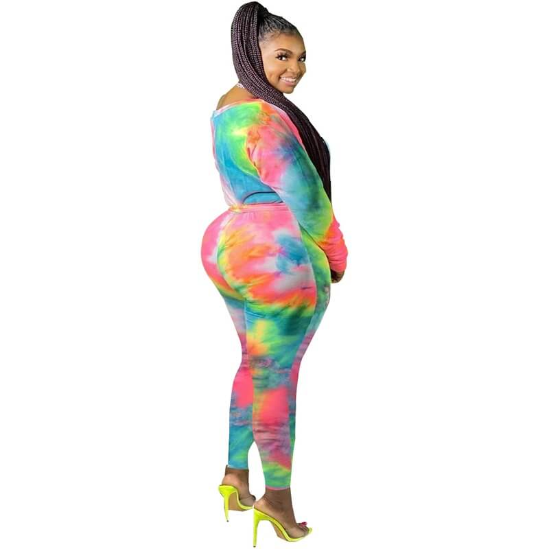 Plus Size Jumpsuit with Sleeves - blue yellow right