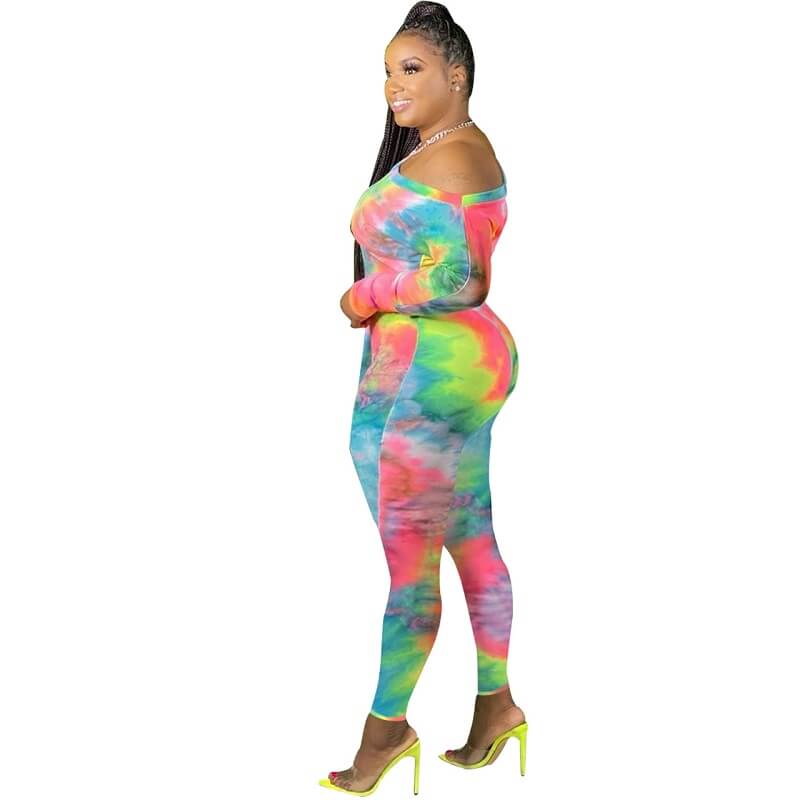 Plus Size Jumpsuit with Sleeves  - blue yellow left